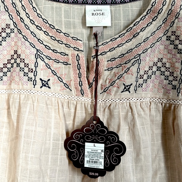 Knox Rose Girls Top Boho Peasant Blouse Floral Embroidered Pink Size L - Picture 3 of 4